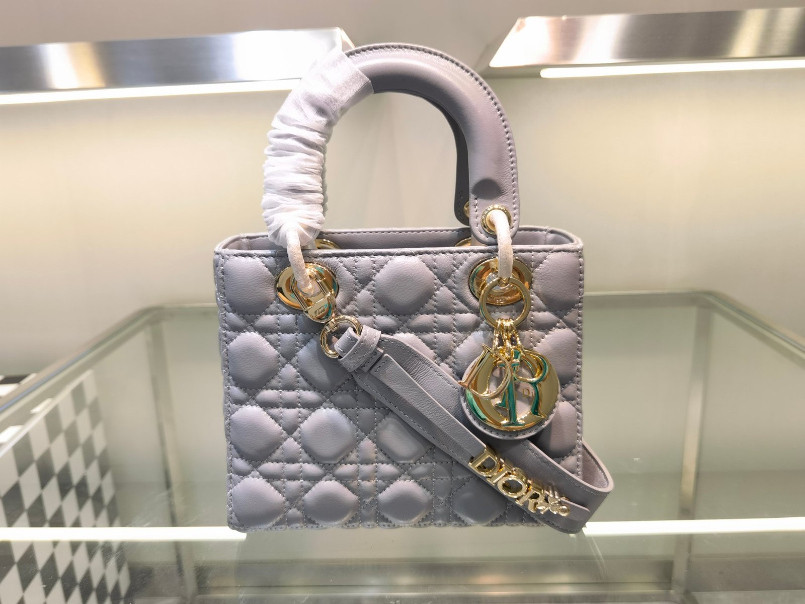 CD Lady CD Mini Grey Lambskin - Bag