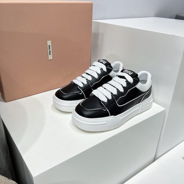 MIU Logo Platform Sneakers Black/White Leather - Sneakers