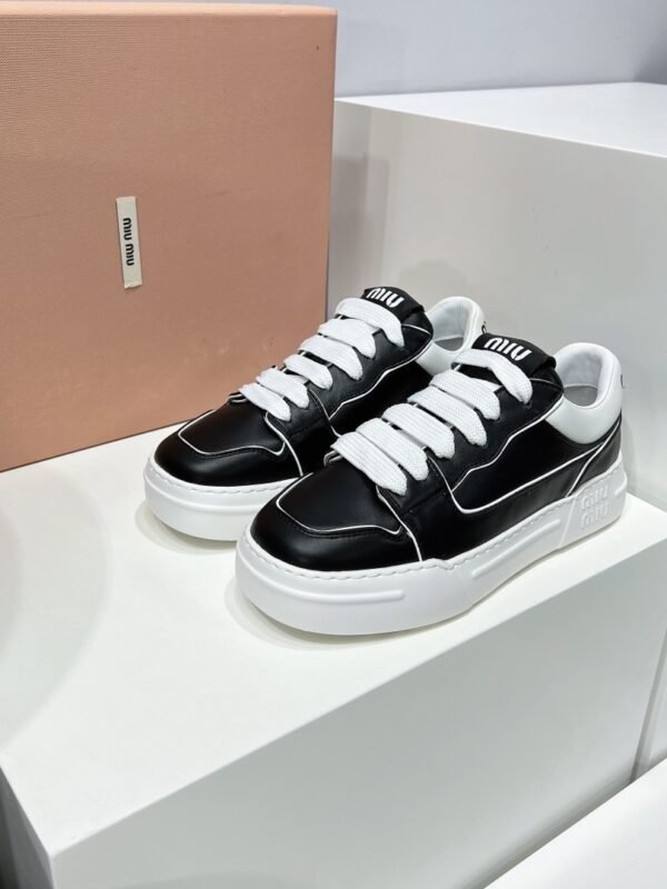 MIU Logo Platform Sneakers Black/White Leather – Sneaker