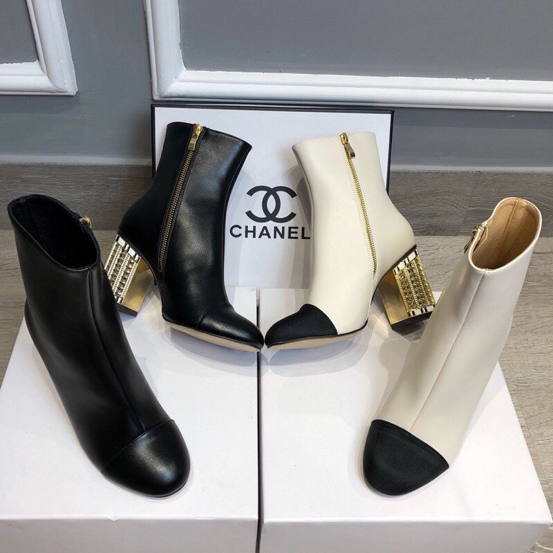 CC Gabrielle Ankle Boots Black/White Leather - Boots