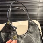 MIU Croc-Effect Leather Tote Black Crocodile Embossed – Bag