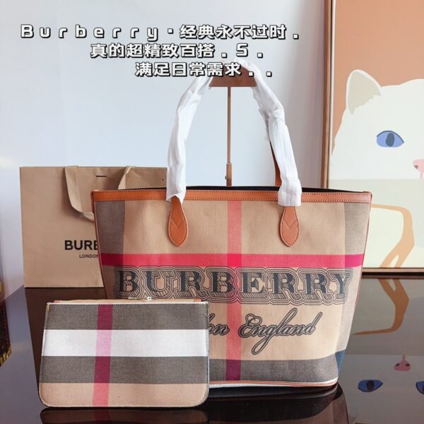 BBR Vintage Check and Leather Medium Title Tote - Bag