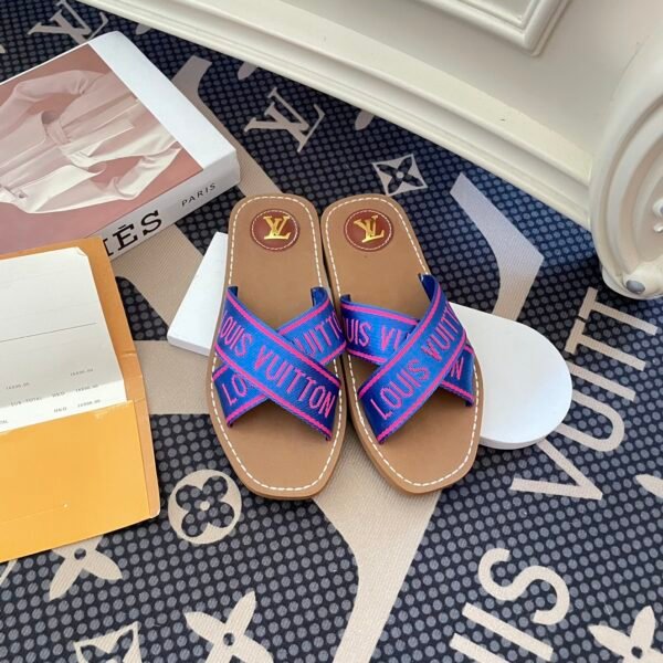 LV Paseo Flat Comfort Mule Blue/Pink Textile - Slides