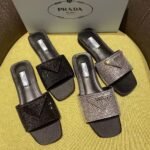 PR Crystal Embellished Square-Toe Slides Black and Silver – Slides