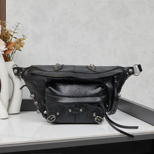 BAL Black textured lamb leather medium waist bag